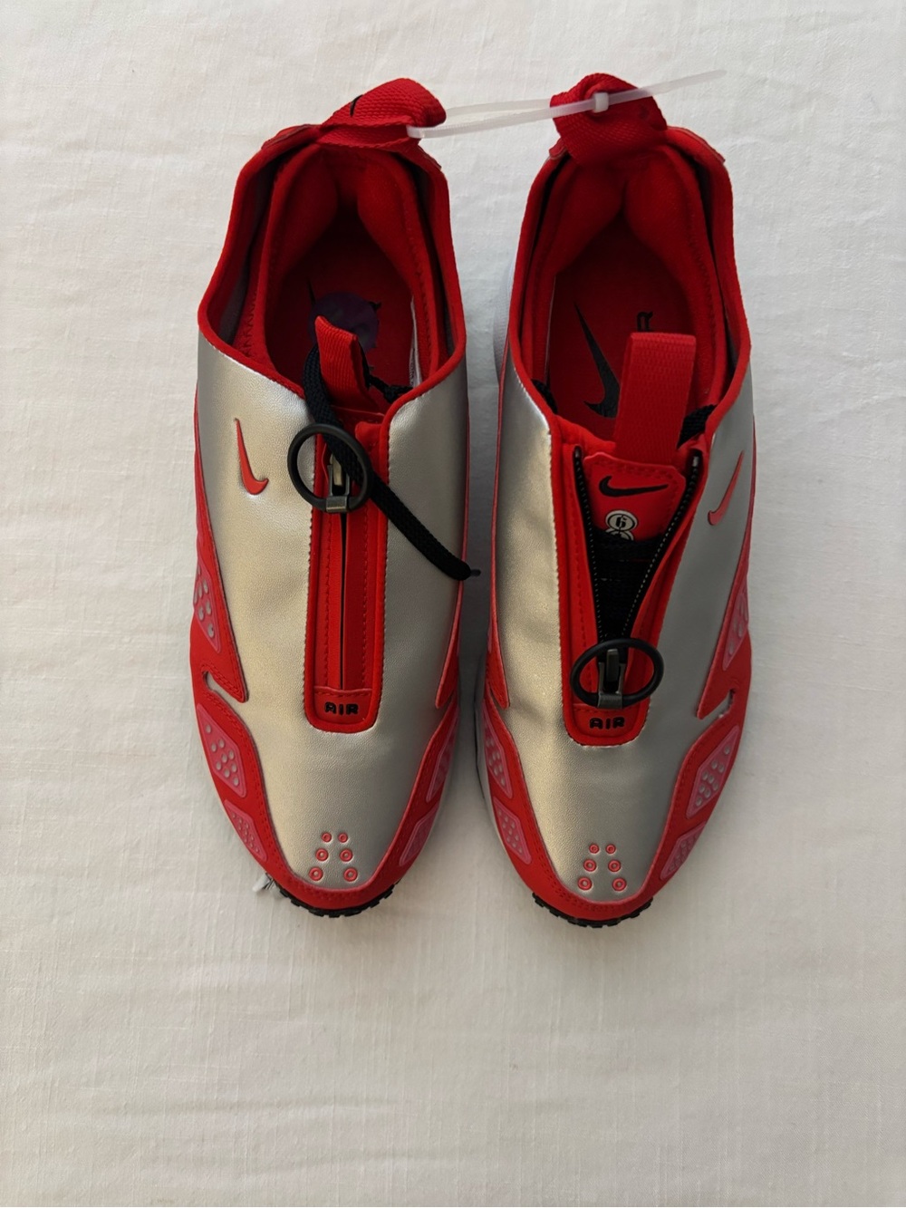 Nike Silver and Red Slip-On Athletic Sneakers
